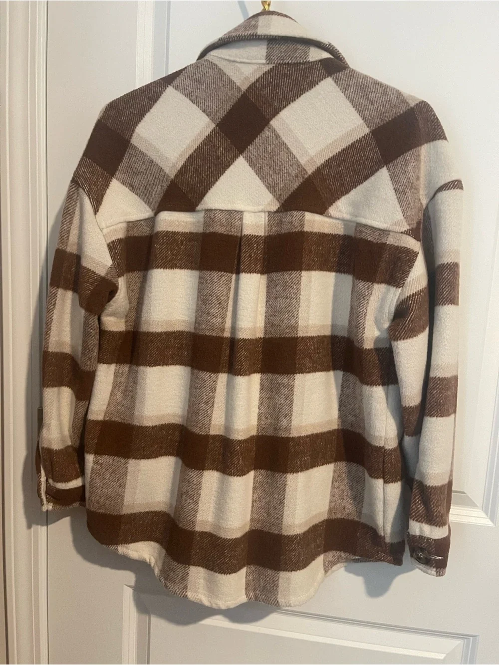 Jou Jou Women’s S Brown & Cream Plaid Button-Front Shacket 21 P-P 28L